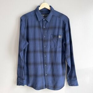 Fintech Mens Blue Black Plaid Flannel Long Sleeve Button Down Shirt Size M